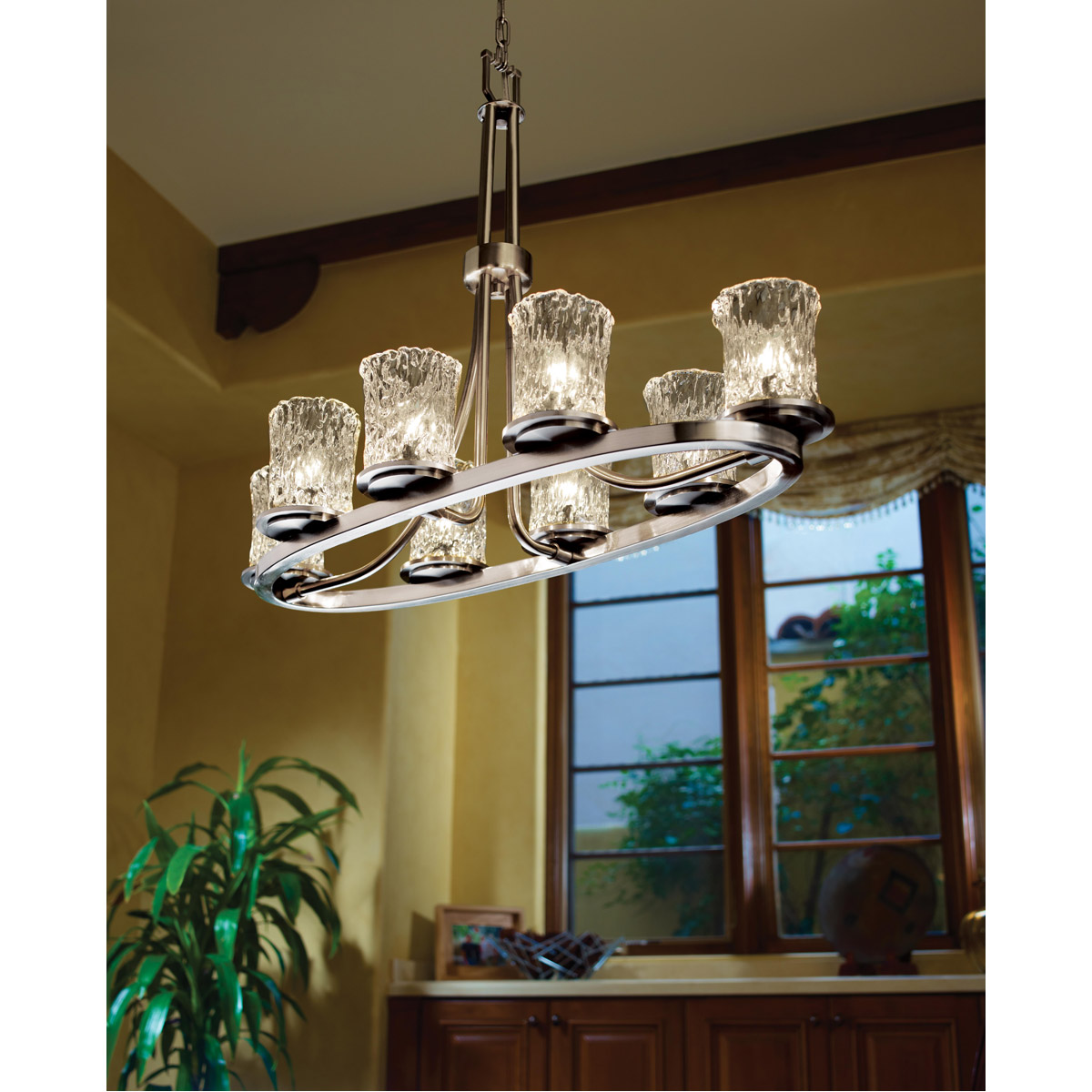 Justice Design GLA-8751-16-GLDC-NCKL-LED8-5600 Veneto Luce LED 16 inch Brushed Nickel Chandelier Ceiling Light in Gold with Clear Rim (Veneto Luce), 5
