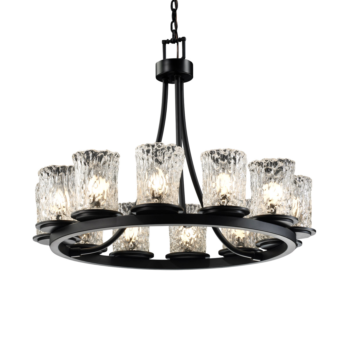 Justice Design GLA-8768-16-AMBR-NCKL-LED12-8400 Veneto Luce 12 Light 28 inch Brushed Nickel Chandelier Ceiling Light in Amber (Veneto Luce), 8400 Lm L