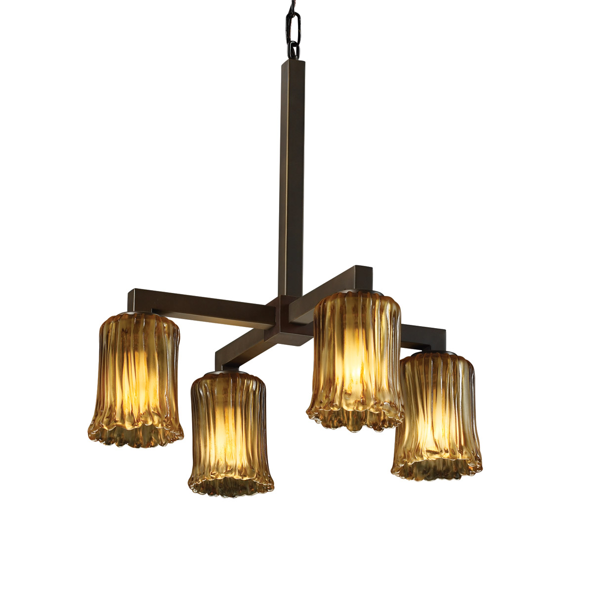 Justice Design GLA-8920-16-AMBR-DBRZ-LED4-2800 Veneto Luce LED 22 inch Dark Bronze Chandelier Ceiling Light in 2800 Lm LED, Amber (Veneto Luce), Cylin