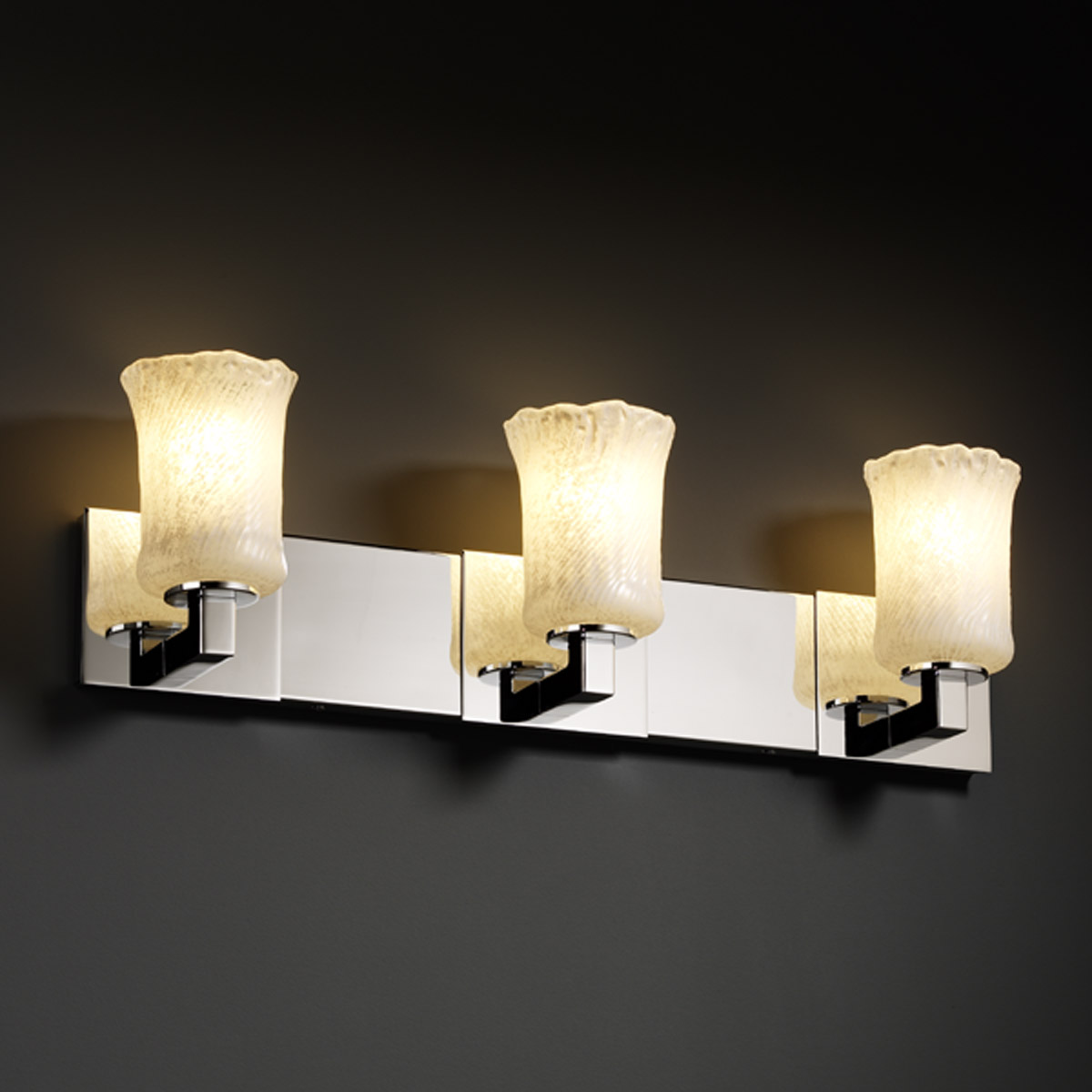 Justice Design GLA-8923-16-WHTW-CROM Veneto Luce 3 Light 27 inch Polished Chrome Bath Bar Wall Light in Whitewash (Veneto Luce), Cylinder with Rippled