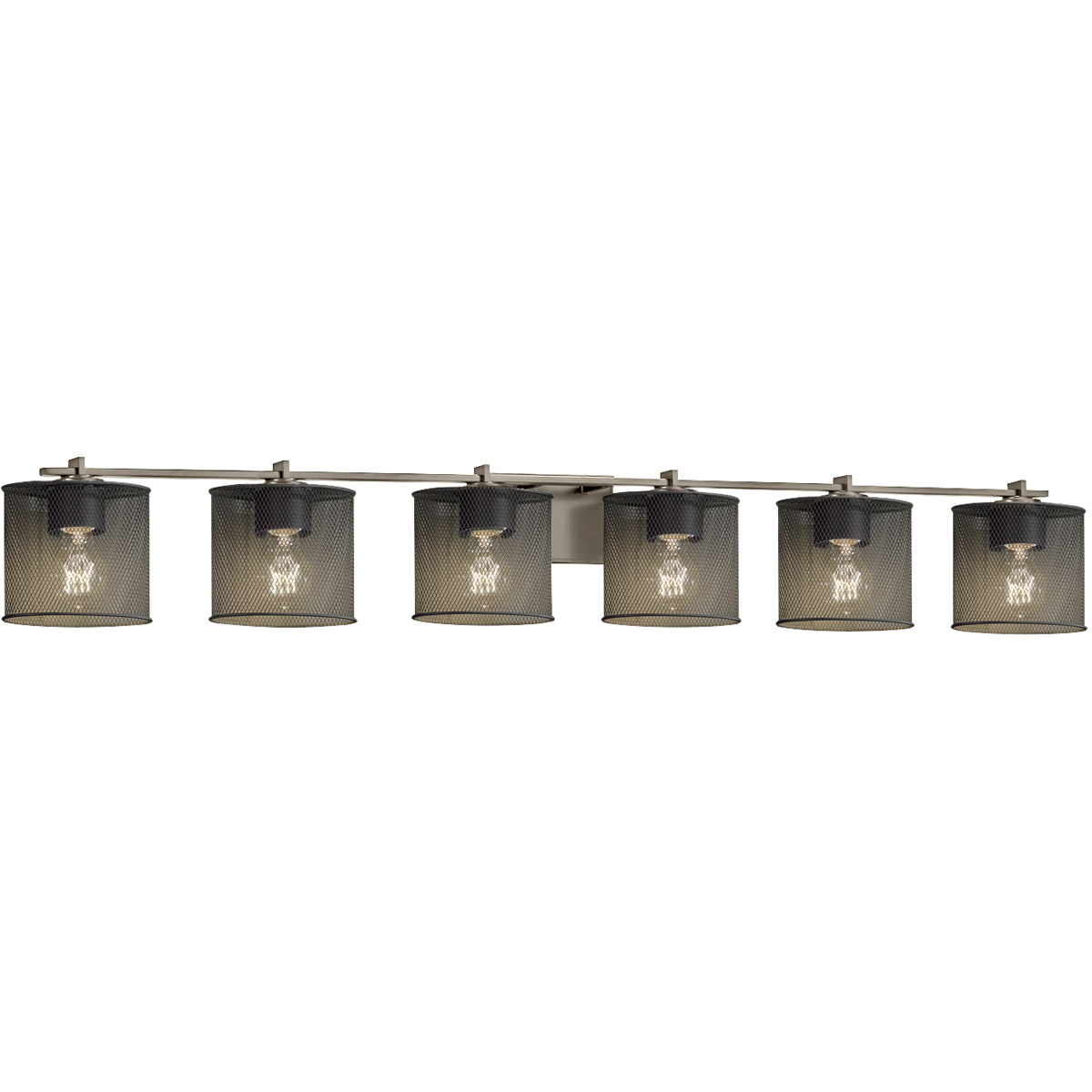 Justice Design MSH-8446-30-NCKL Wire Mesh 6 Light 54 inch Brushed Nickel Bath Bar Wall Light in Oval