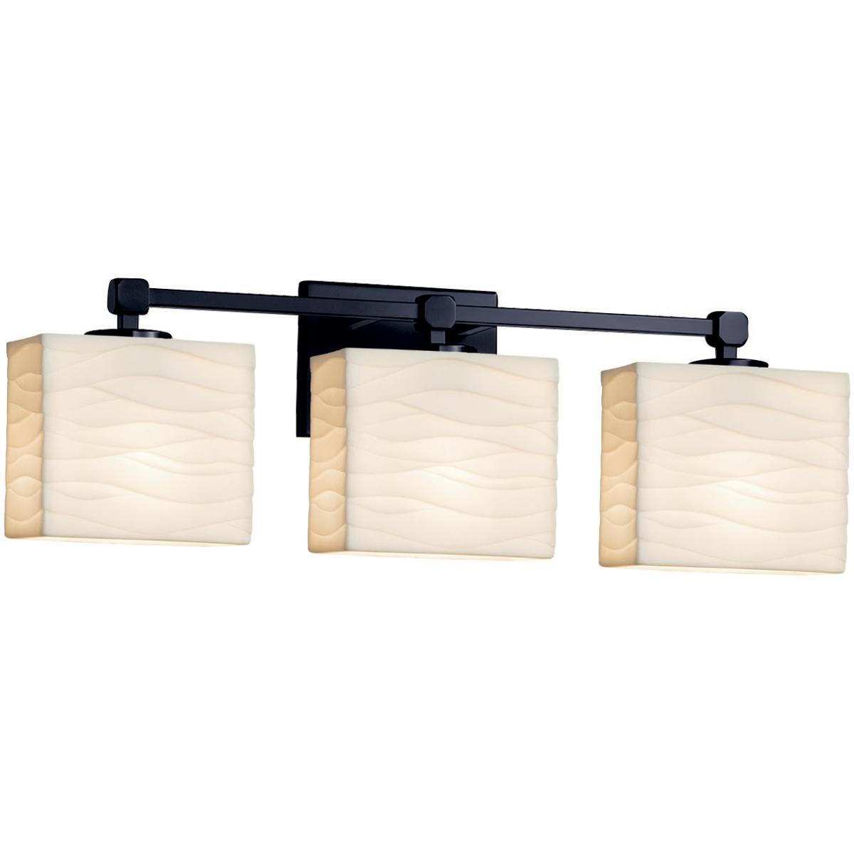 Justice Design PNA-8423-55-WAVE-MBLK Porcelina 3 Light 23.5 inch Matte Black Bath Bar Wall Light in Waves, Incandescent, Rectangle