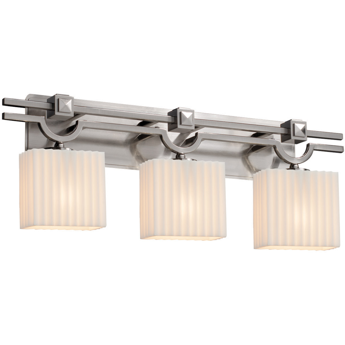 Justice Design PNA-8503-55-PLET-NCKL-LED3-2100 Porcelina LED 29 inch Brushed Nickel Bath Bar Wall Light in 2100 Lm LED, Pleats, Rectangle