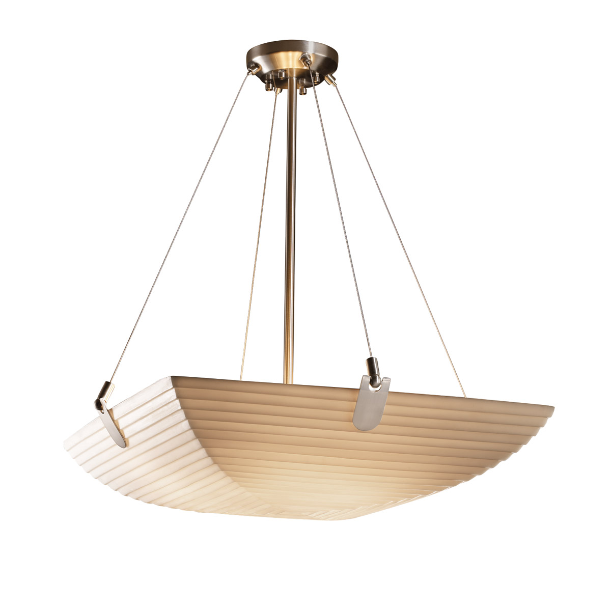 Justice Design PNA-9622-35-BMBO-NCKL-LED5-5000 Porcelina LED 27 inch Brushed Nickel Pendant Ceiling Light in 5000 Lm LED, Bamboo, Round Bowl