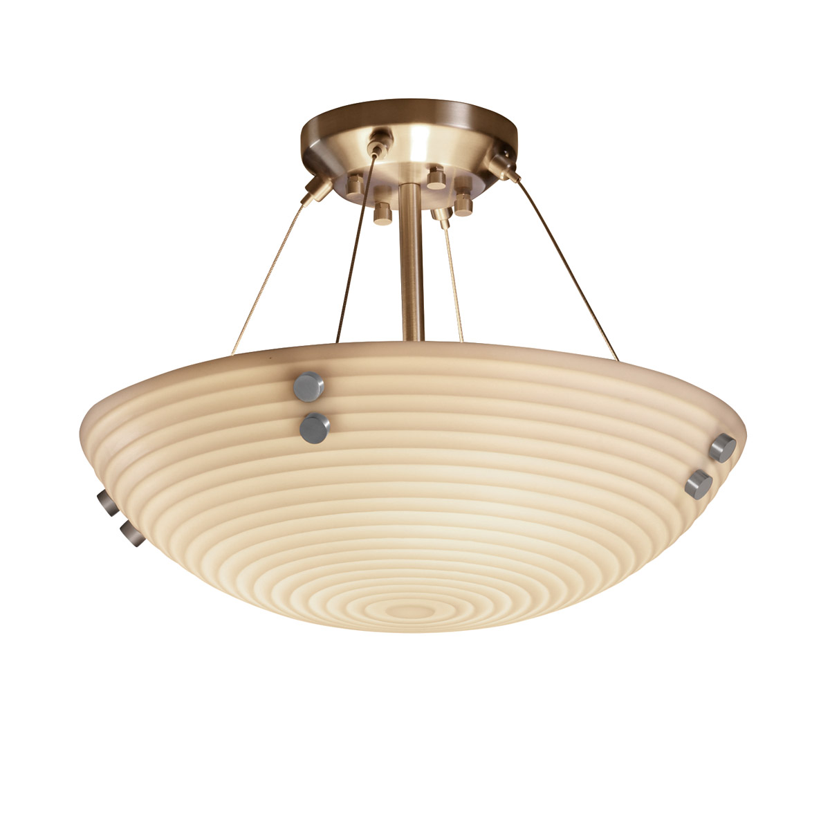 Justice Design PNA-9651-35-WAVE-NCKL-F3-LED3-3000 Porcelina 3 Light 21 inch Brushed Nickel Semi Flush Ceiling Light in 3000 Lm LED, Pair of Square wit
