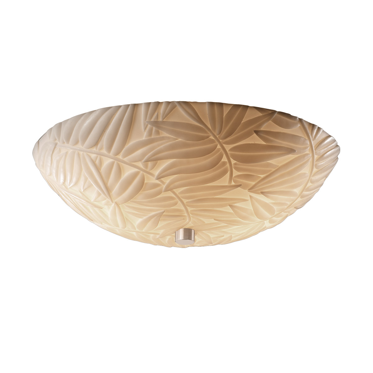 Justice Design PNA-9671-35-BANL-NCKL Porcelina 3 Light 18 inch Brushed Nickel Semi Flush Ceiling Light in Banana Leaf, Round Bowl, Incandescent