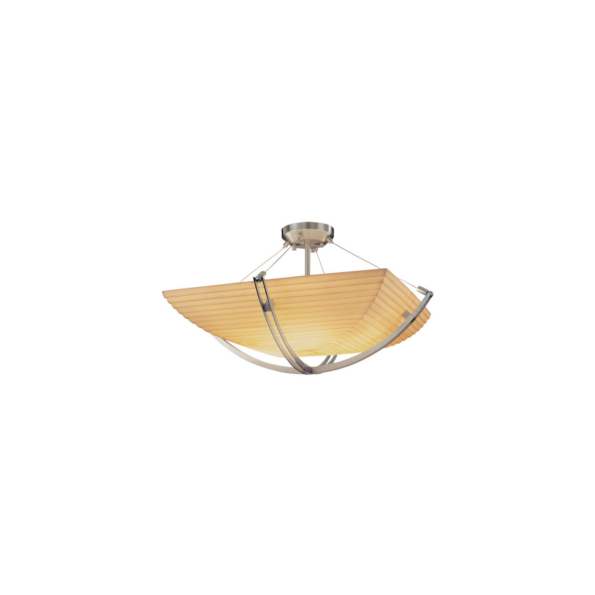 Justice Design PNA-9712-25-SAWT-NCKL Porcelina 6 Light 28 inch Brushed Nickel Semi-Flush Bowl Ceiling Light in Sawtooth, Square Bowl, Incandescent