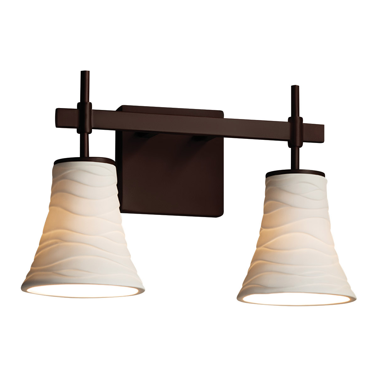 Justice Design POR-8412-20-WAVE-DBRZ Limoges Collection 2 Light 15 inch Dark Bronze Vanity Light Wall Light in Waves, Round Flared, Incandescent