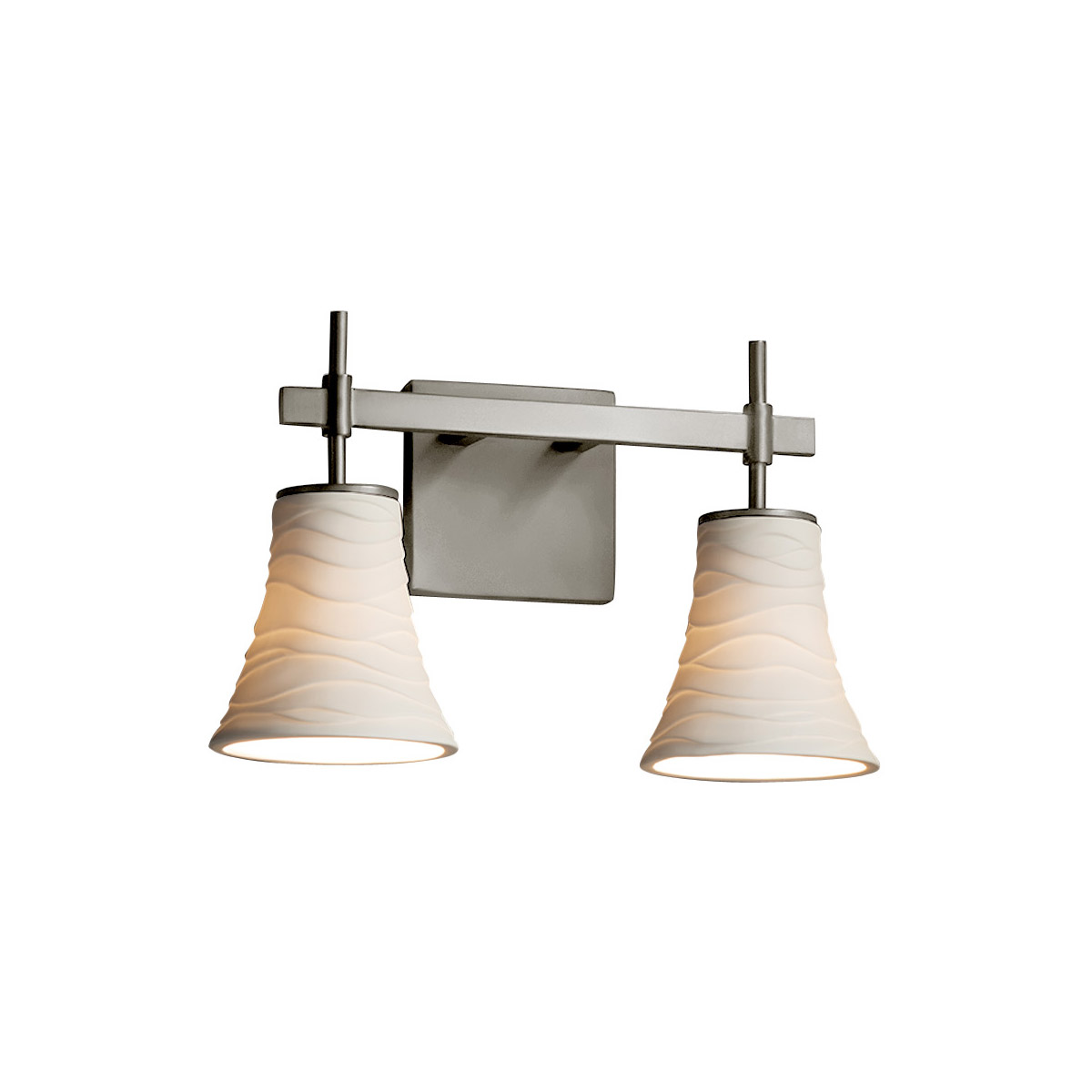 Justice Design POR-8412-20-WAVE-NCKL Limoges Collection 2 Light 15 inch Brushed Nickel Vanity Light Wall Light in Waves, Round Flared, Incandescent