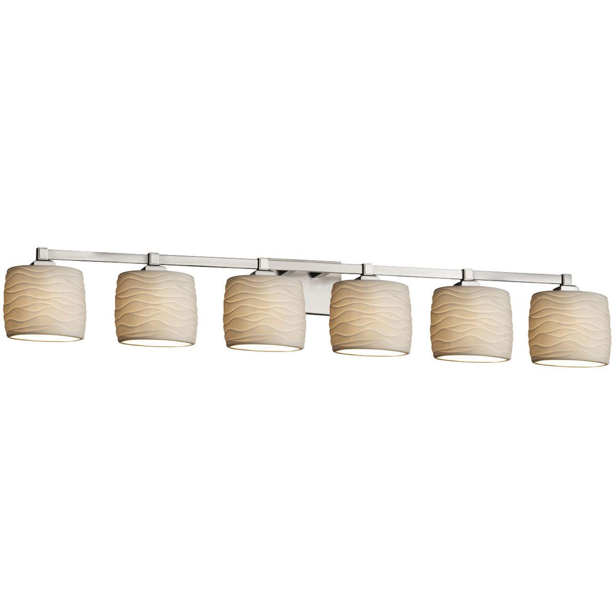 Justice Design POR-8436-10-PLET-DBRZ Limoges 6 Light 49 inch Dark Bronze Vanity Light Wall Light in Pleats, Cylinder with Flat Rim, Incandescent