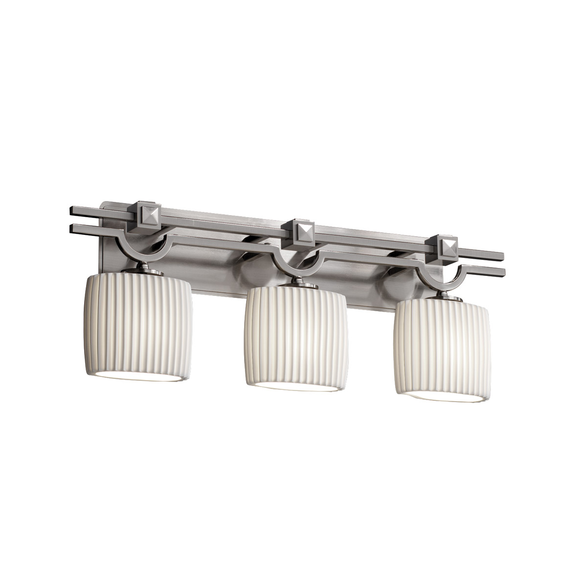 Justice Design POR-8503-30-WAVE-NCKL-LED3-2100 Limoges LED 29 inch Brushed Nickel Bath Bar Wall Light in 2100 Lm LED, Waves, Oval, Argyle