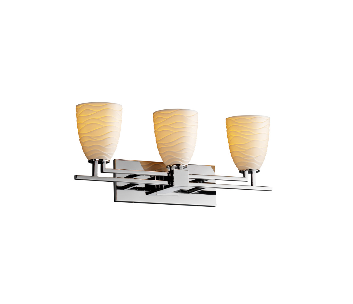 Justice Design POR-8703-18-WAVE-CROM Limoges 3 Light 26 inch Polished Chrome Bath Bar Wall Light in Waves, Tapered Cylinder