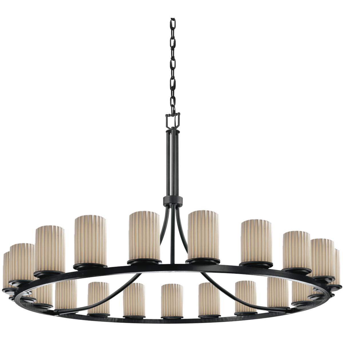 Justice Design POR-8716-10-PLET-MBLK Limoges 21 Light 60 inch Matte Black Chandelier Ceiling Light in Pleats, Incandescent