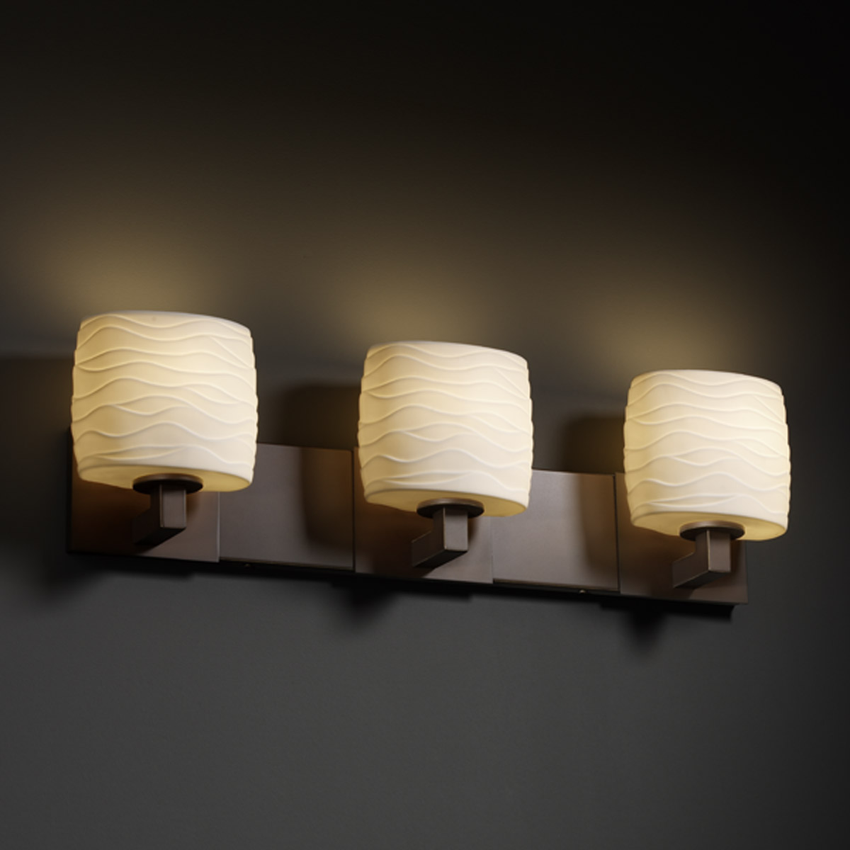 Justice Design POR-8923-30-WAVE-DBRZ Limoges 3 Light 28 inch Dark Bronze Bath Bar Wall Light in Waves, Oval, Incandescent