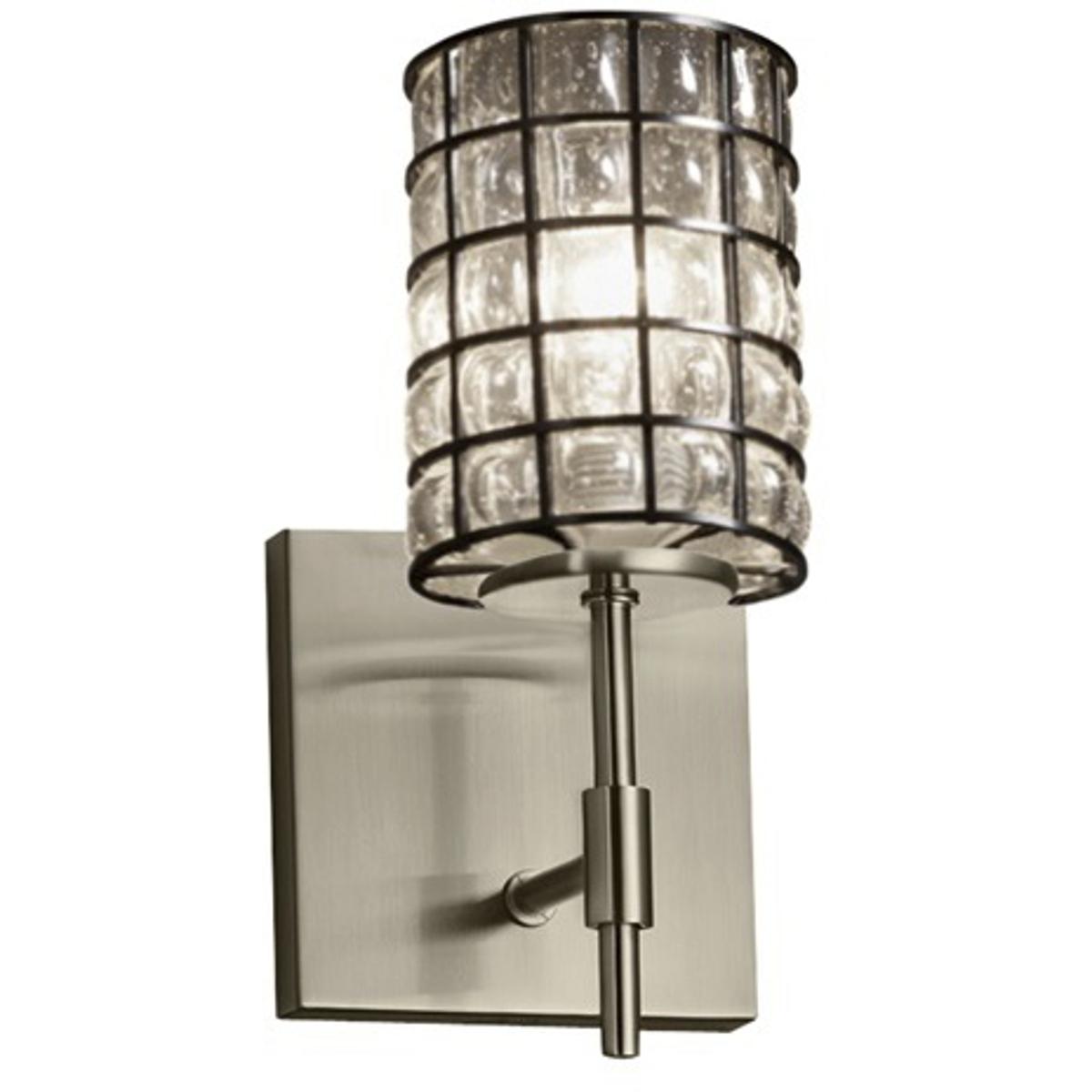 Justice Design WGL-8411-10-SWCB-DBRZ-LED1-700 Wire Glass Wall Sconce Wall Light in 700 Lm LED, Dark Bronze, Swirl with Clear Bubbles, Cylinder with Fl