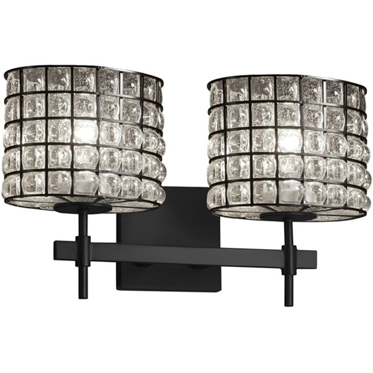 Justice Design WGL-8412-10-SWCB-NCKL-LED2-1400 Wire Glass LED 13 inch Brushed Nickel Bath Vanity Light Wall Light in 1400 Lm LED, Swirl with Clear Bub