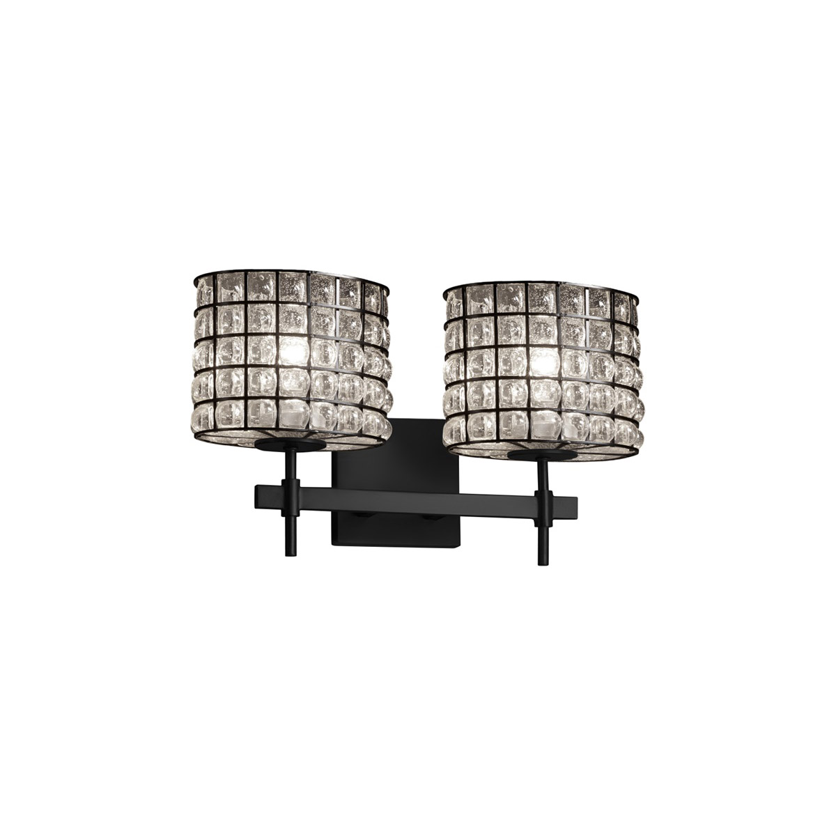 Justice Design WGL-8412-30-GRCB-MBLK-LED2-1400 Wire Glass LED 15.5 inch Matte Black Bath Bar Wall Light in 1400 Lm LED, Grid with Clear Bubbles, Oval,