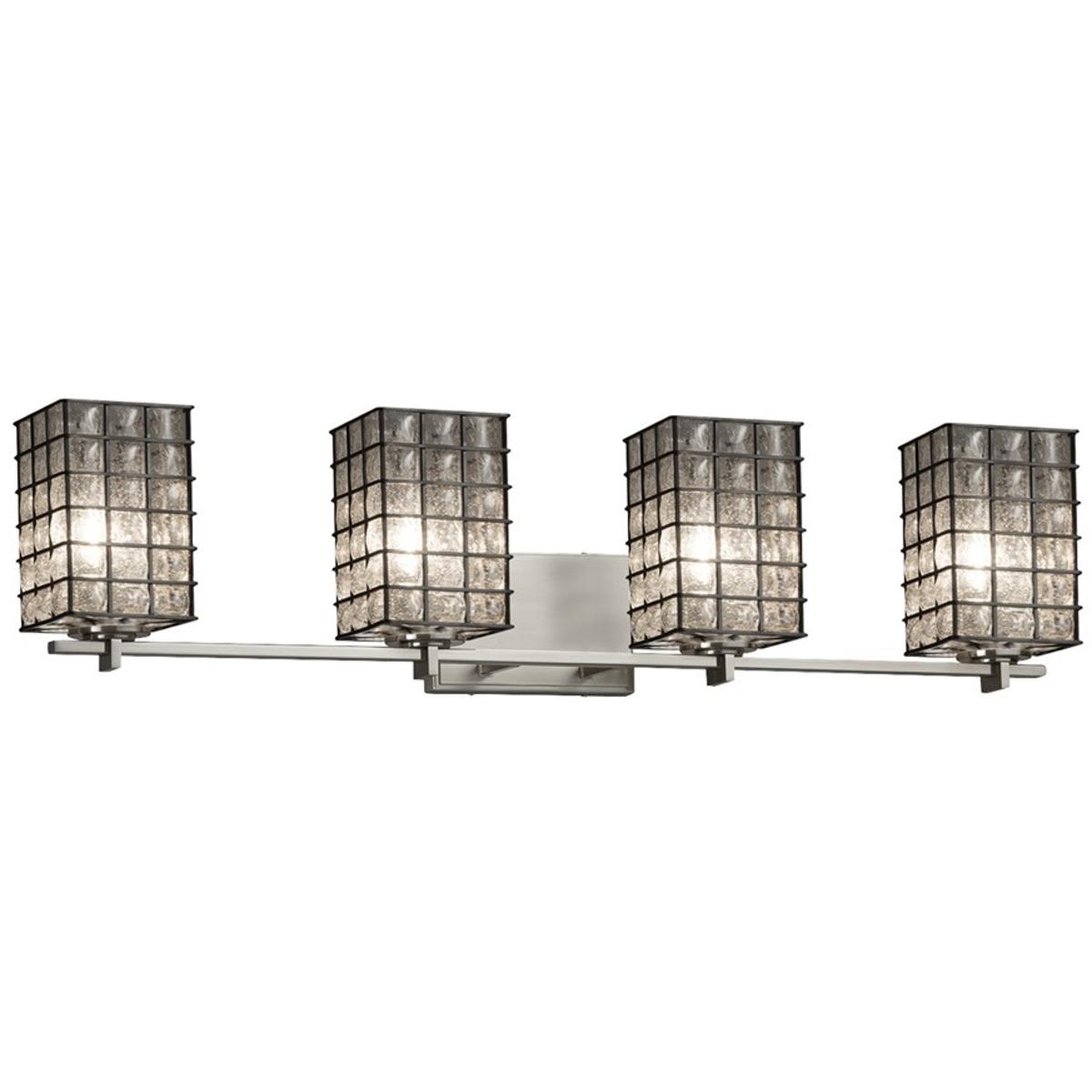 Justice Design WGL-8444-30-GRCB-CROM-LED4-2800 Wire Glass LED 36.75 inch Polished Chrome Bath Bar Wall Light in 2800 Lm LED, Grid with Clear Bubbles,