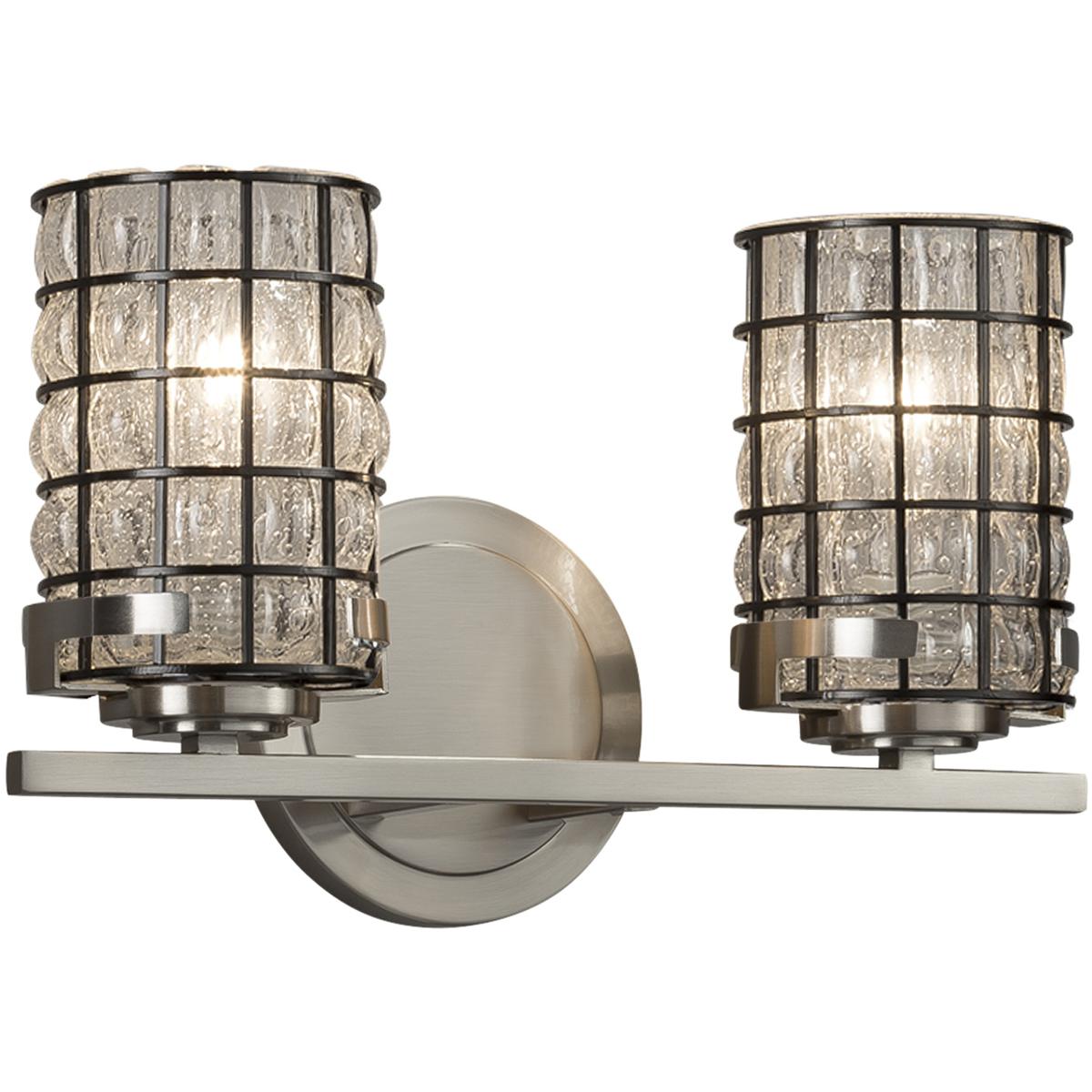 Justice Design WGL-8452-10-GRCB-NCKL-LED2-1400 Wire Glass LED 13.75 inch Brushed Nickel Bath/Vanity Wall Light in Grid with Clear Bubbles