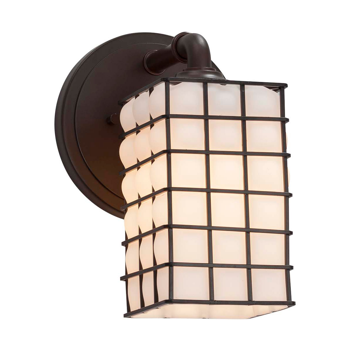 Justice Design WGL-8461-10-GROP-NCKL-LED1-700 Wire Glass LED 6 inch Brushed Nickel Wall Sconce Wall Light in 700 Lm LED, Grid with Opal, Cylinder with