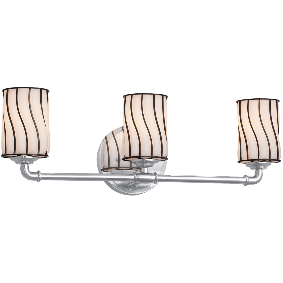 Justice Design WGL-8463-10-GROP-MBLK Wire Glass 3 Light 24 inch Matte Black Bath Bar Wall Light in Grid with Opal, Cylinder with Flat Rim, Incandescen