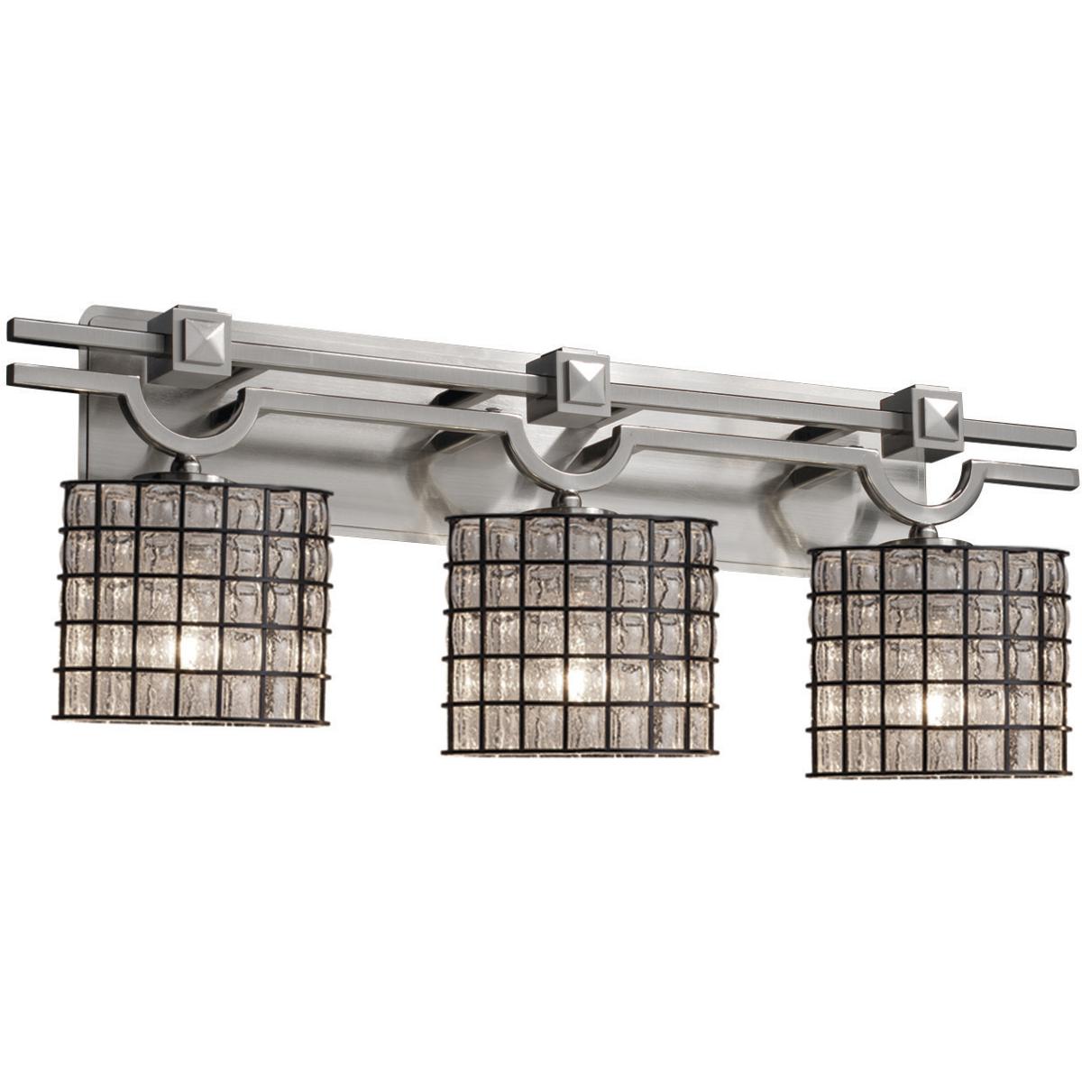 Justice Design WGL-8503-30-GRCB-DBRZ-LED3-2100 Wire Glass LED 29 inch Dark Bronze Bath Bar Wall Light in 2100 Lm LED, Grid with Clear Bubbles, Oval, A