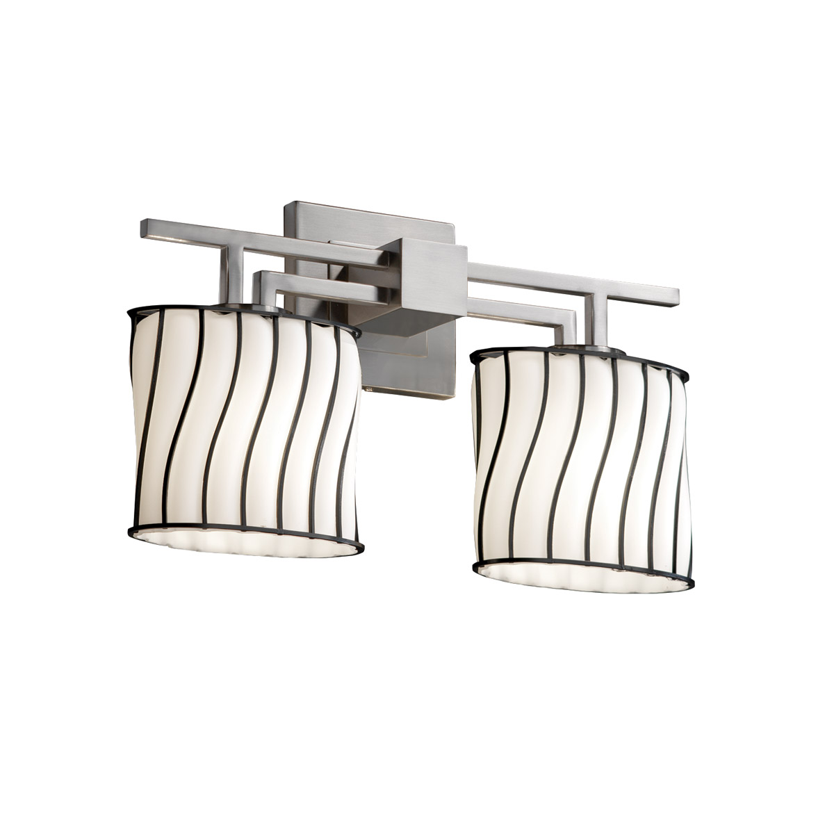 Justice Design WGL-8702-10-GRCB-NCKL-LED2-1400 Wire Glass LED 16 inch Brushed Nickel Bath Bar Wall Light in 1400 Lm LED, Grid with Clear Bubbles, Cyli