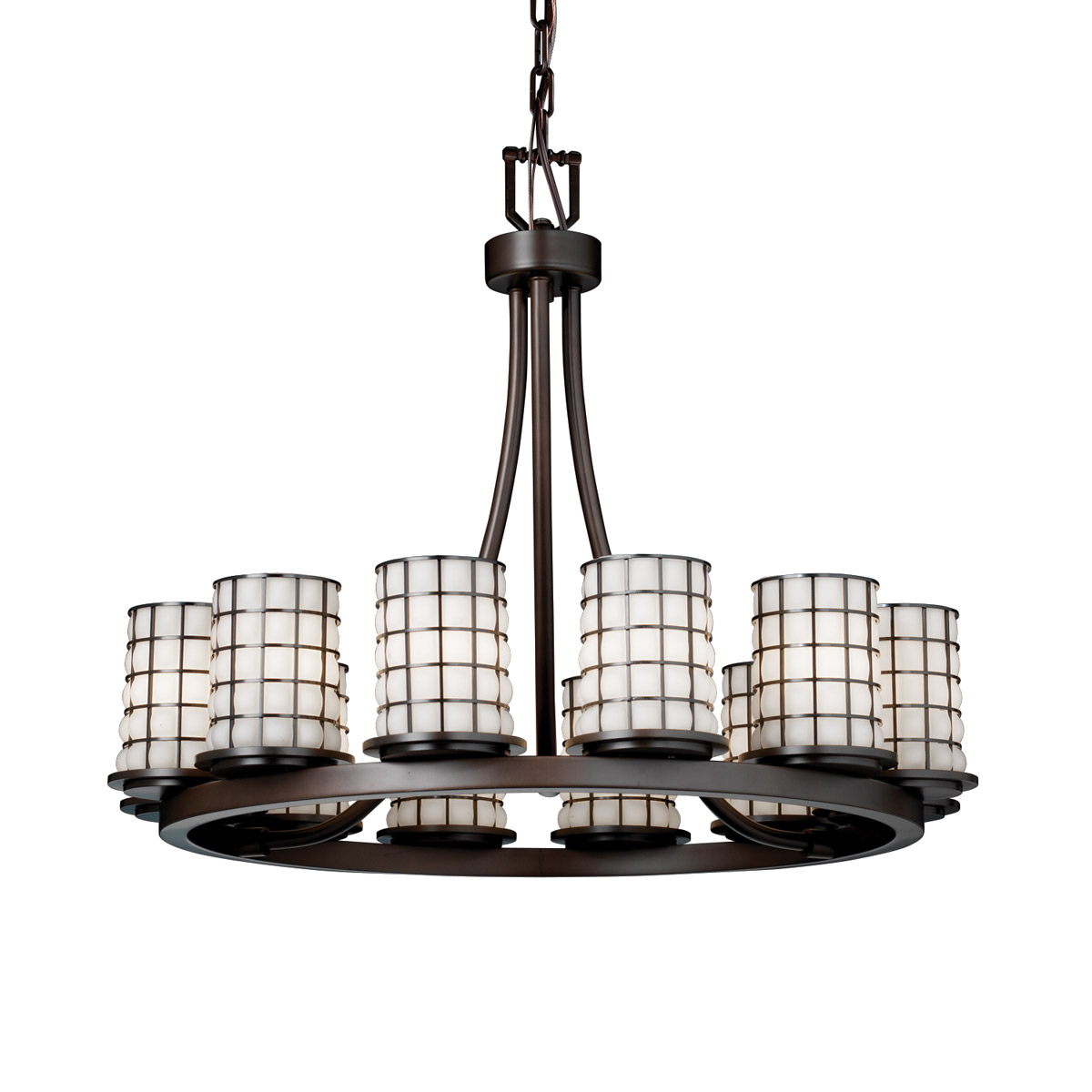 Justice Design WGL-8768-10-SWCB-DBRZ-LED12-8400 Wire Glass 12 Light 28 inch Dark Bronze Chandelier C