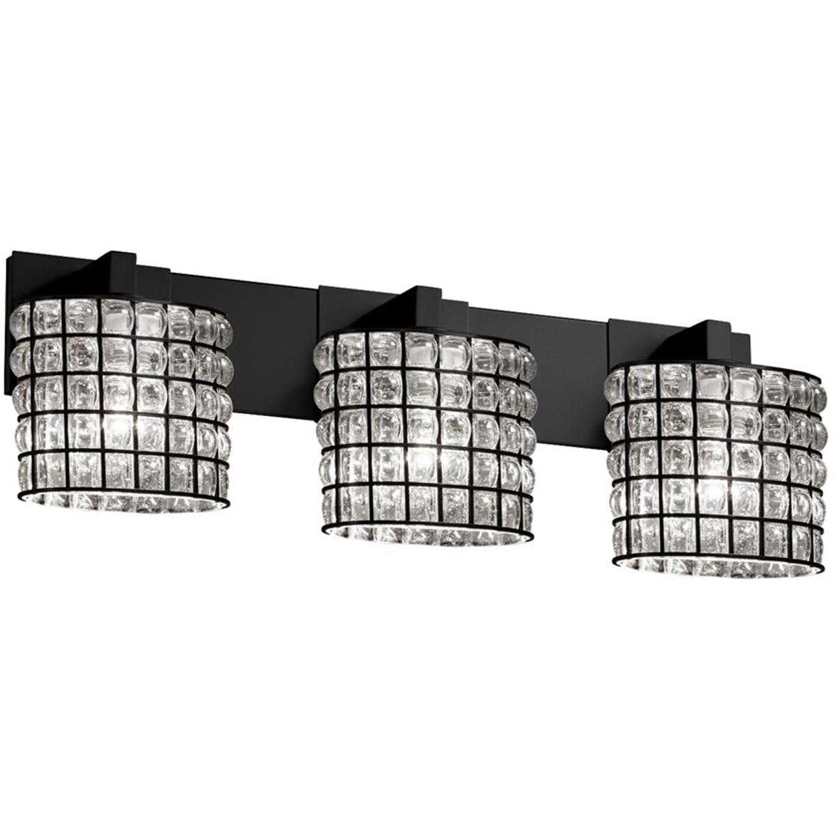 Justice Design WGL-8923-10-GRCB-DBRZ-LED3-2100 Wire Glass LED 27 inch Dark Bronze Bath Bar Wall Light in 2100 Lm LED, Grid with Clear Bubbles, Cylinde