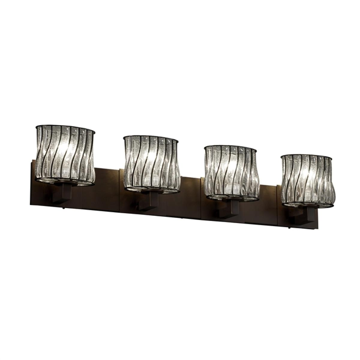 Justice Design WGL-8924-30-GRCB-DBRZ-LED4-2800 Wire Glass LED 35.25 inch Dark Bronze Bath Bar Wall Light in 2800 Lm LED, Grid with Clear Bubbles, Oval