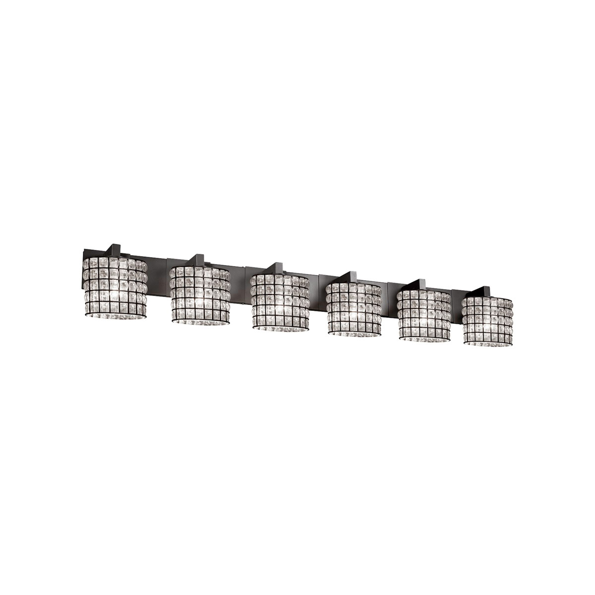 Justice Design WGL-8926-30-GRCB-MBLK-LED6-4200 Wire Glass LED 55.5 inch Matte Black Bath Bar Wall Light in 4200 Lm LED, Grid with Clear Bubbles, Oval,