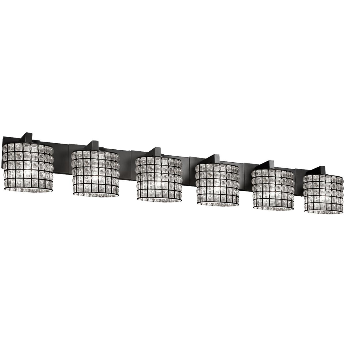 Justice Design WGL-8926-30-GRCB-MBLK Wire Glass 6 Light 55.5 inch Matte Black Bath Bar Wall Light in Grid with Clear Bubbles, Oval, Incandescent, Oval