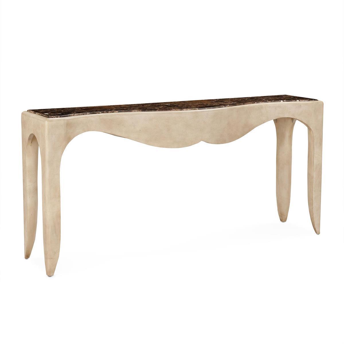 John Richard Murcia Updated Traditional Brown Marble Wood Console Table