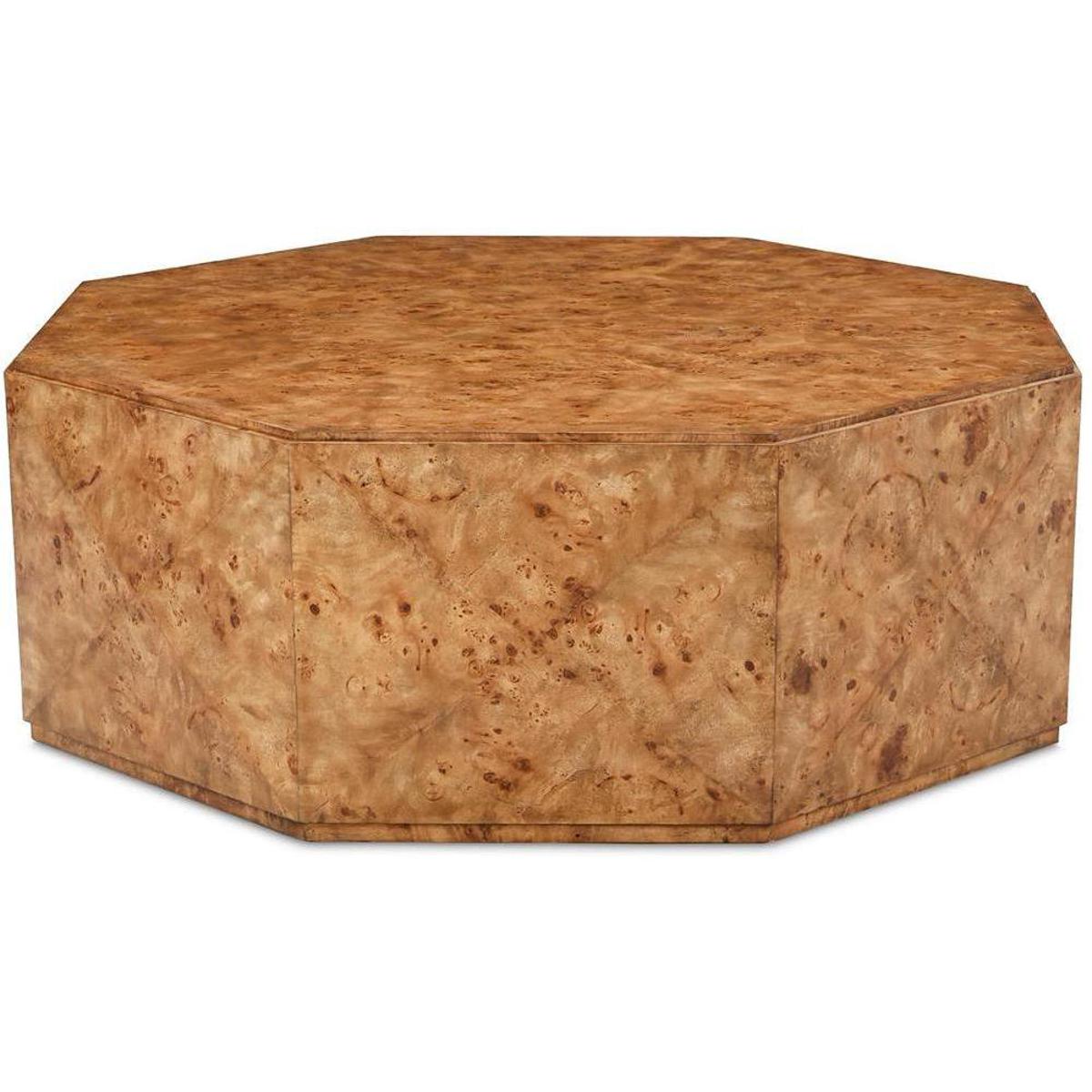 John-Richard Lombard Modern Classic Burl Wood Octagonal Coffee Table