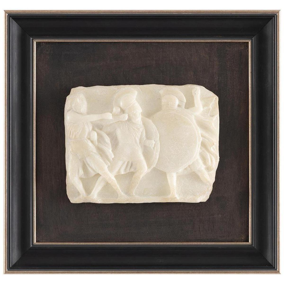 John Richard Hellenistic Relief White Soldier Black Frame Mixed Media I - 16x17