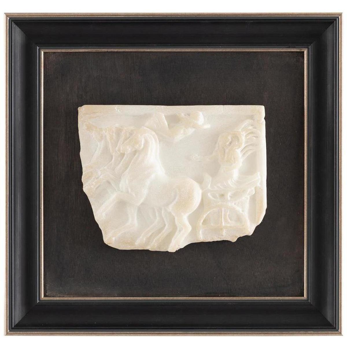 John Richard Hellenistic Relief White Chariot Black Frame Mixed Media II - 16x17