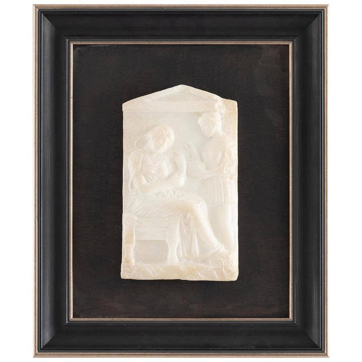 John Richard Hellenistic Relief White Figure Black Frame Mixed Media III - 17x15