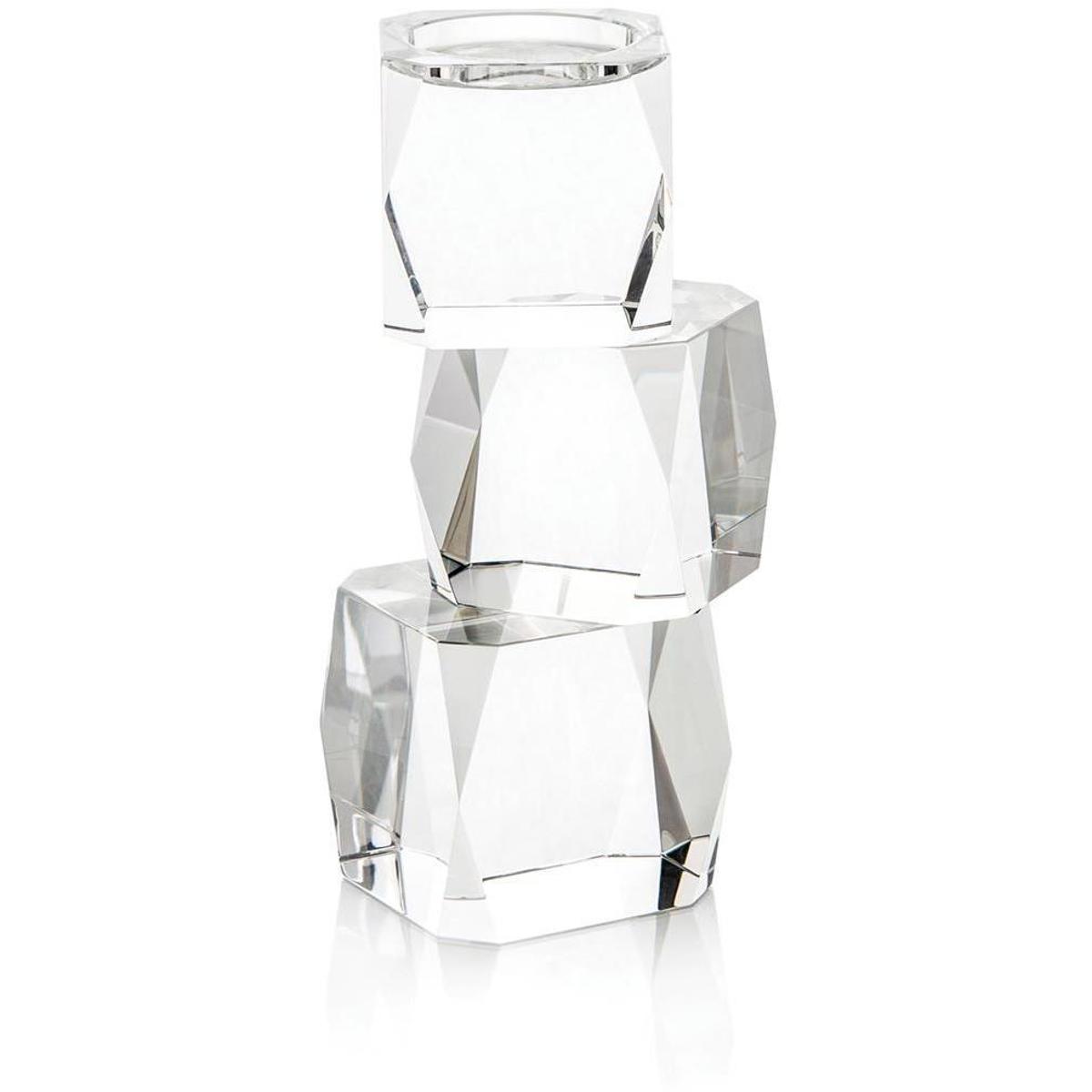 John-Richard Crystal Cubist Modern Classic Clear Crystal Candleholder - Small