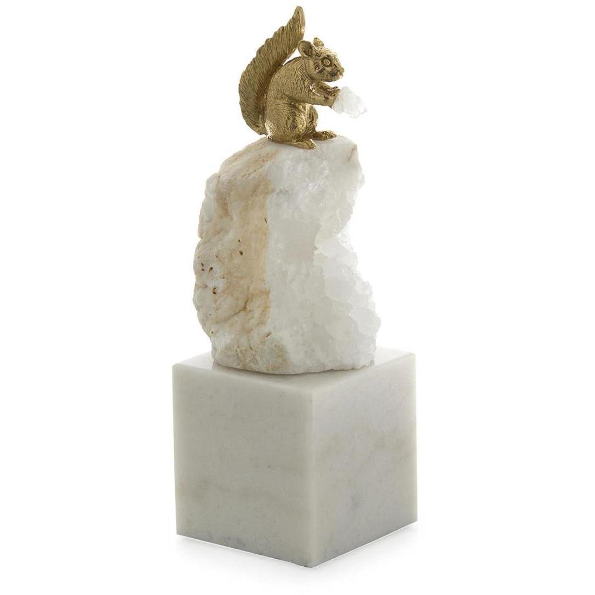 John-Richard JRA-16109 Brass Squirrel and Quartz 10 X 3 inch Sculpture, on Marble, Large