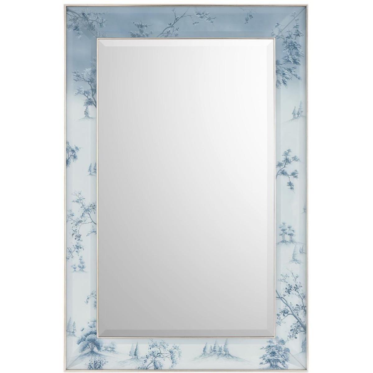 John Richard Midwinter Traditional Blue Wood Forest Rectangular Wall Mirror