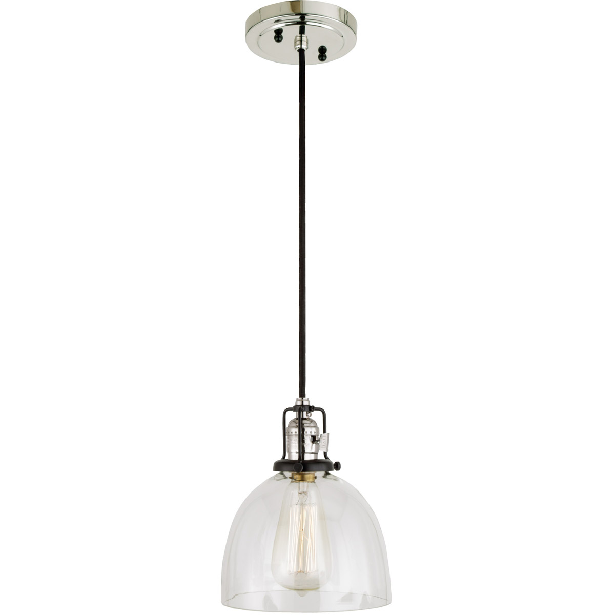 JVI Designs 1221-15-S5 Nob Hill 1 Light 7 inch Polished Nickel and Black Pendant Ceiling Light in Clear Mouth Blown