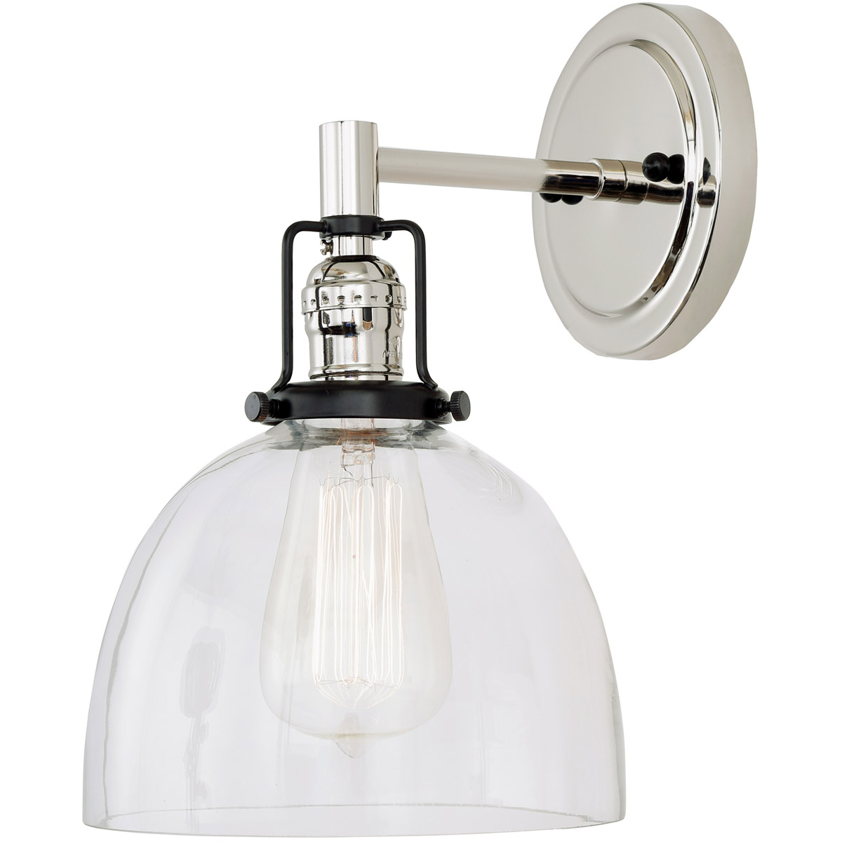 JVI Designs 1223-15-S5 Nob Hill 1 Light 7 inch Polished Nickel and Black Wall Sconce Wall Light in Clear Mouth Blown