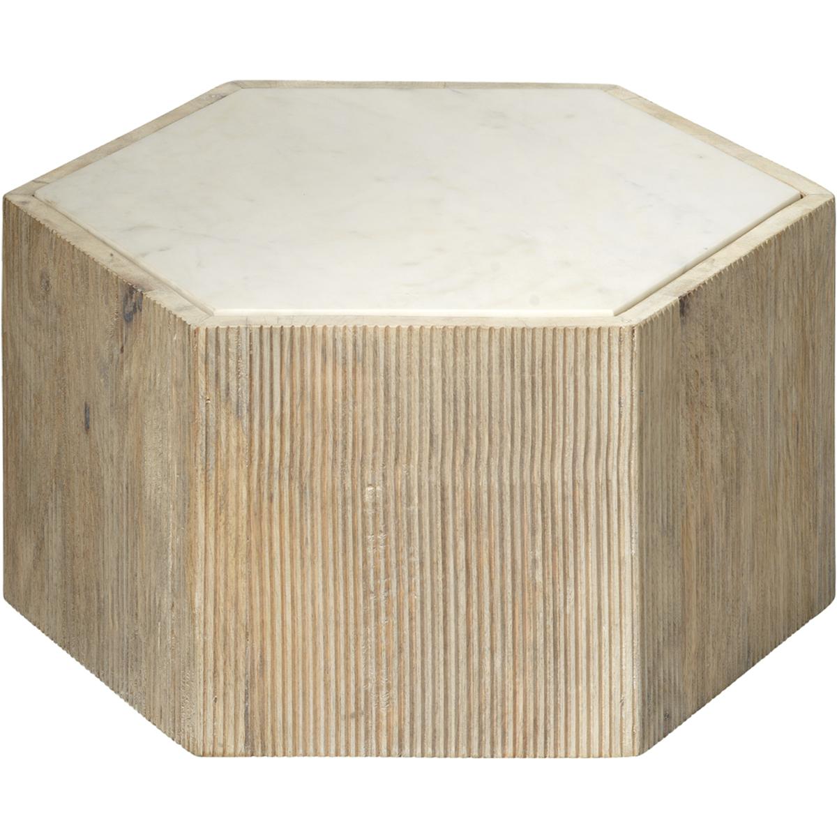 Jamie Young Co 20ARGA-SMWH Argan 20 X 17 inch Natural Wood & White Marble Table, Hexagon