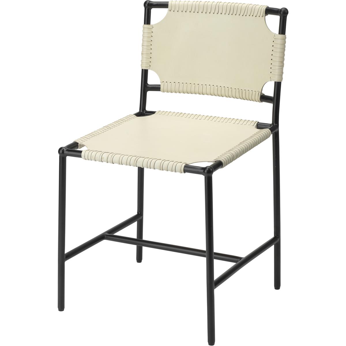 Jamie Young Co 20ASHE-DCWH Asher Off White Leather & Black Forged Iron Dining Chair