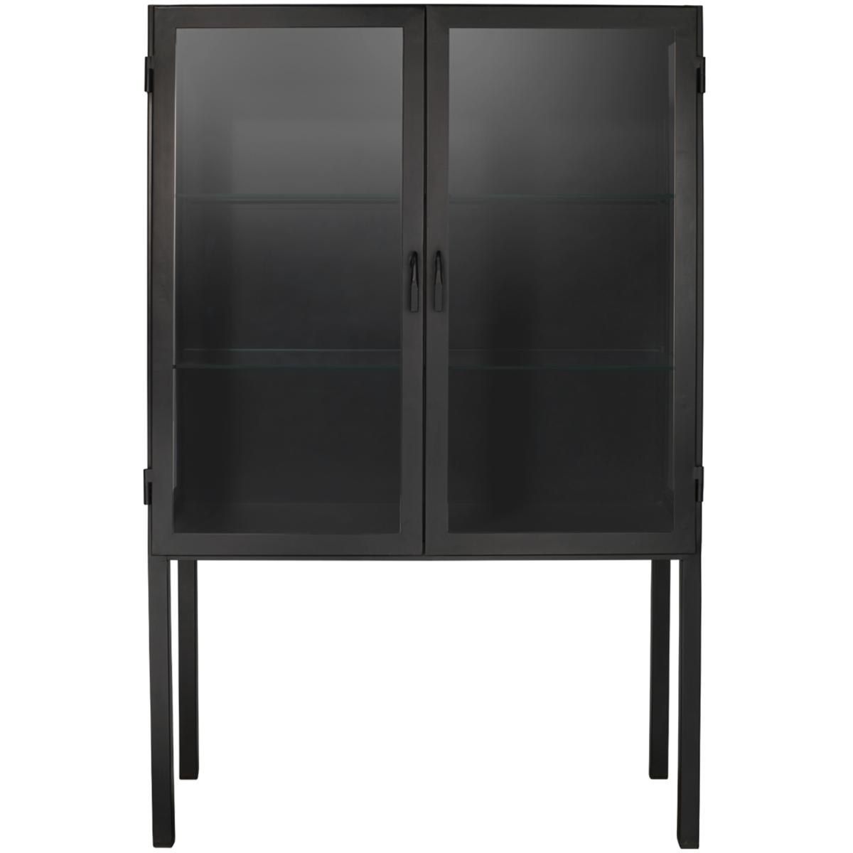 Jamie Young Co 20CHAU-CABBK Chauncey Wide Black Iron & Clear Glass Curio Bar Cabinet