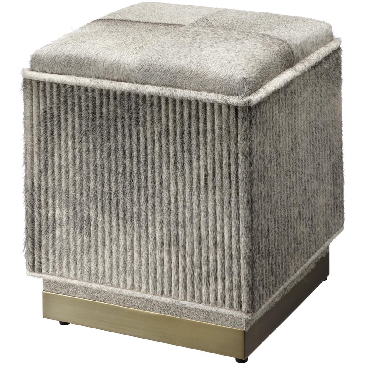 Jamie Young Co 20EAST-SMGR Easton 17.5 inch Grey Hide on Hair and Antique Brass Ottoman