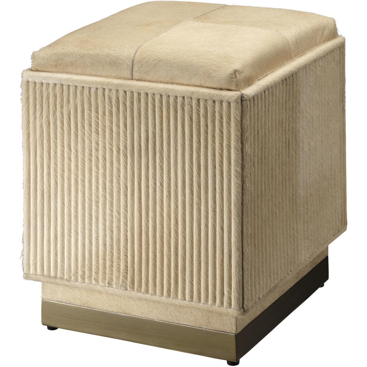 Jamie Young Co 20EAST-SMOW Easton 17.5 inch Off White Hair on Hide and Antique Brass Ottoman