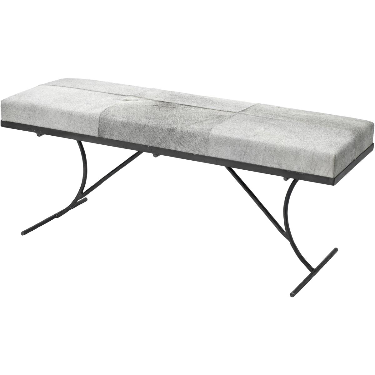 Jamie Young Co 20KAIBEGRBK Kai Grey Hide  Black Hand Forged Iron Bench