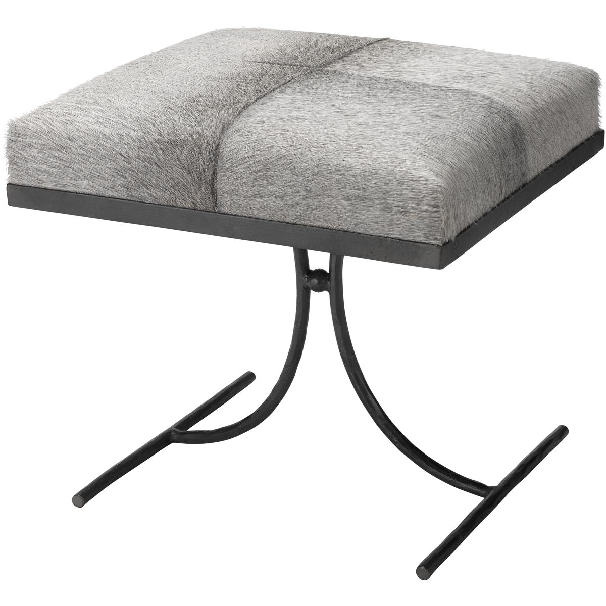 Jamie Young Co 20KAISTOOL Kai 18 inch Grey Hide  Black Hand Forged Iron Stool