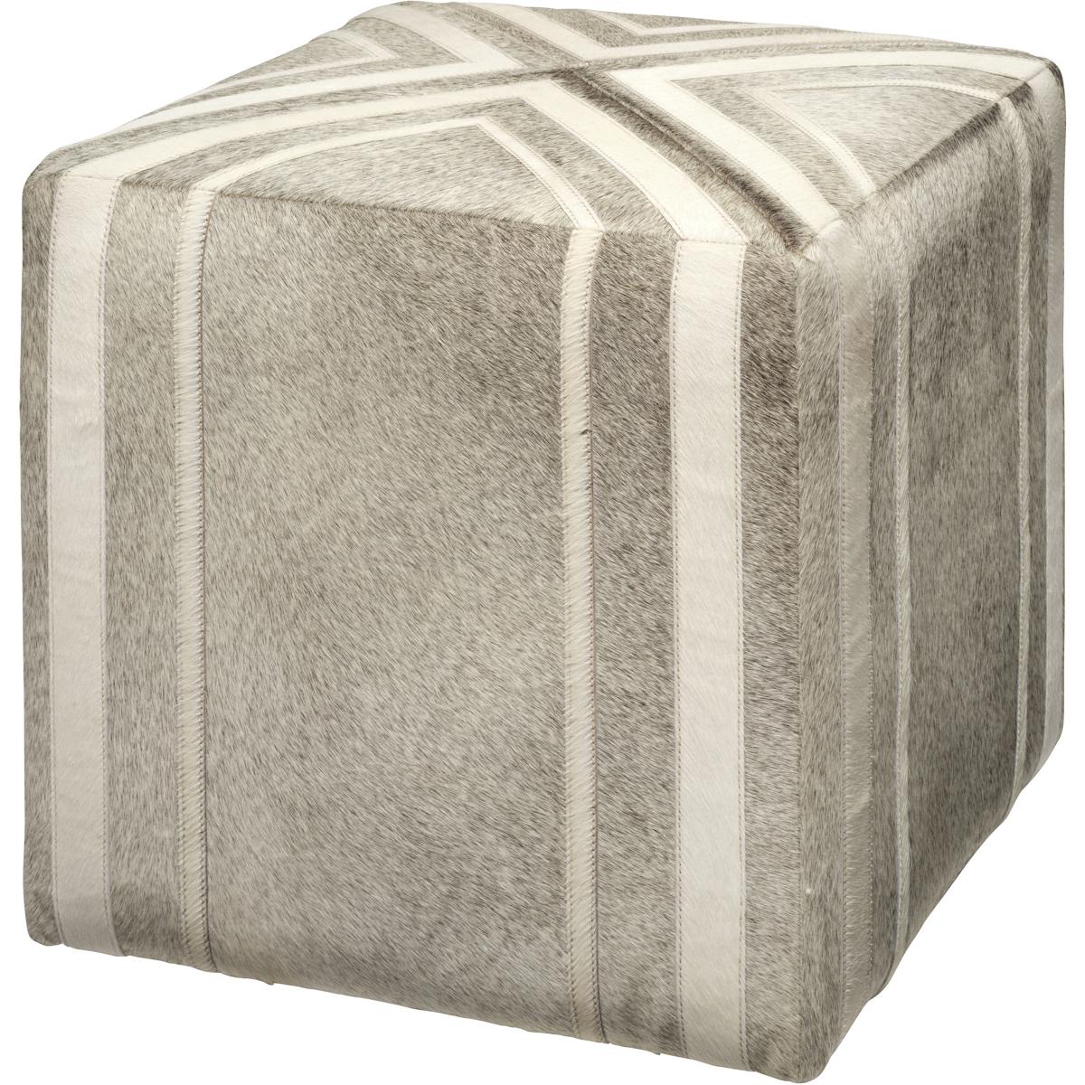 Jamie Young Co 20NANT-OTGR Nantucket 16 inch Grey Hide with White Hide Stripes Ottoman, Inline